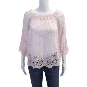 Temptation Positano Women Bohemian Floral Tunic Blouse Pink 3/4 Sleeve Size XS
